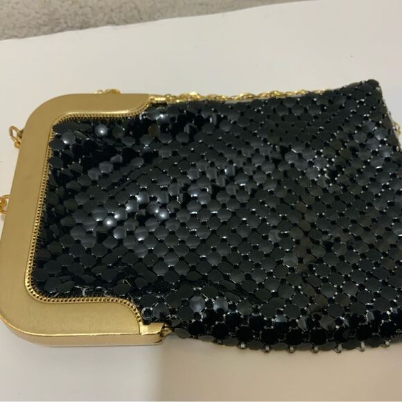 Vtg Whiting & Davis BLACK Mesh Purse Shoulder Bag Chain Strap Handbag - Picture 2 of 11